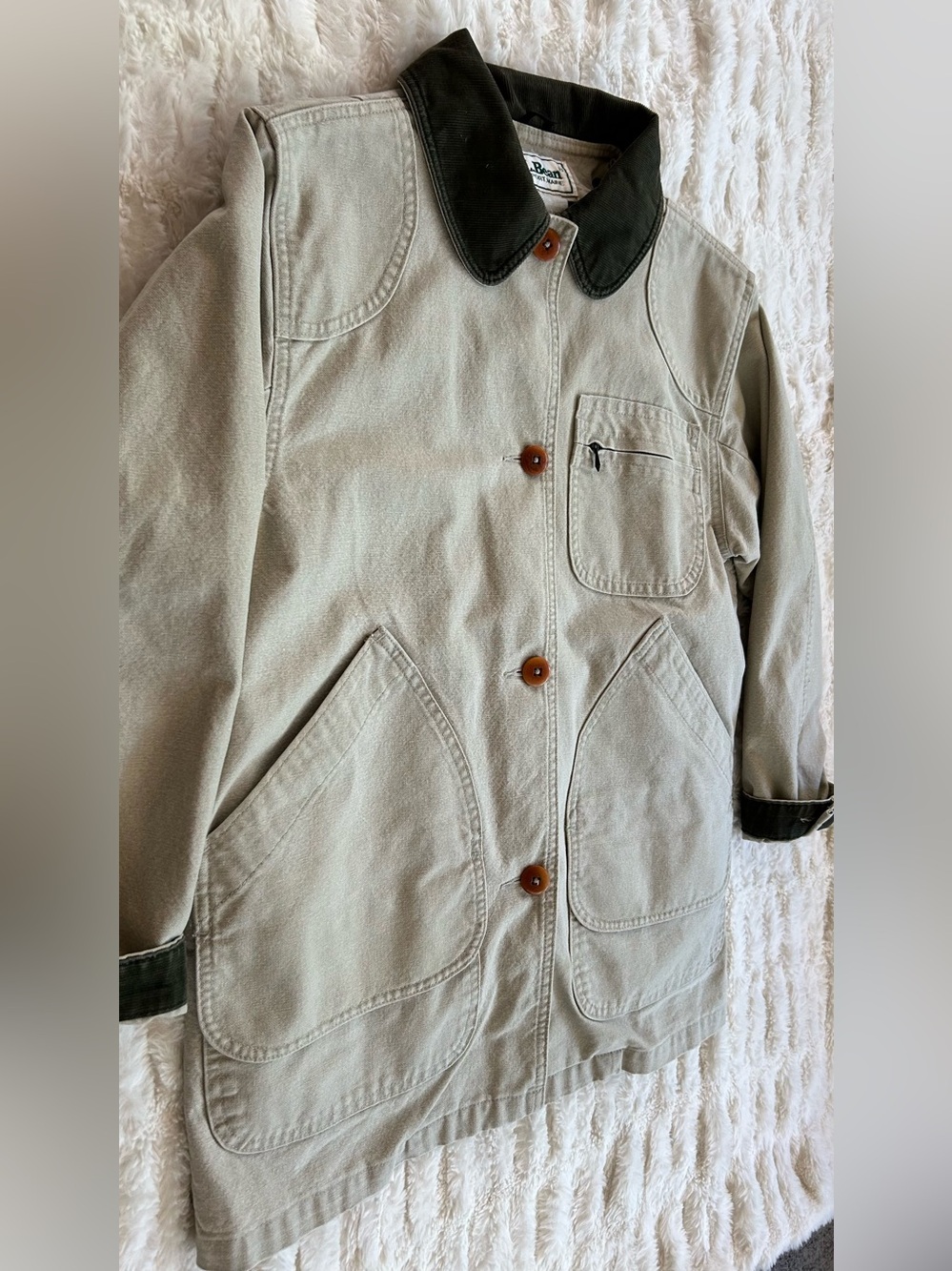 Made in USA LL Bean Vintage Chore Coat Barn Jacket Beige S - Picture 4 of 13